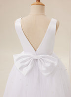 Elegante vestido de princesa de satén y tul para niña de las flores 