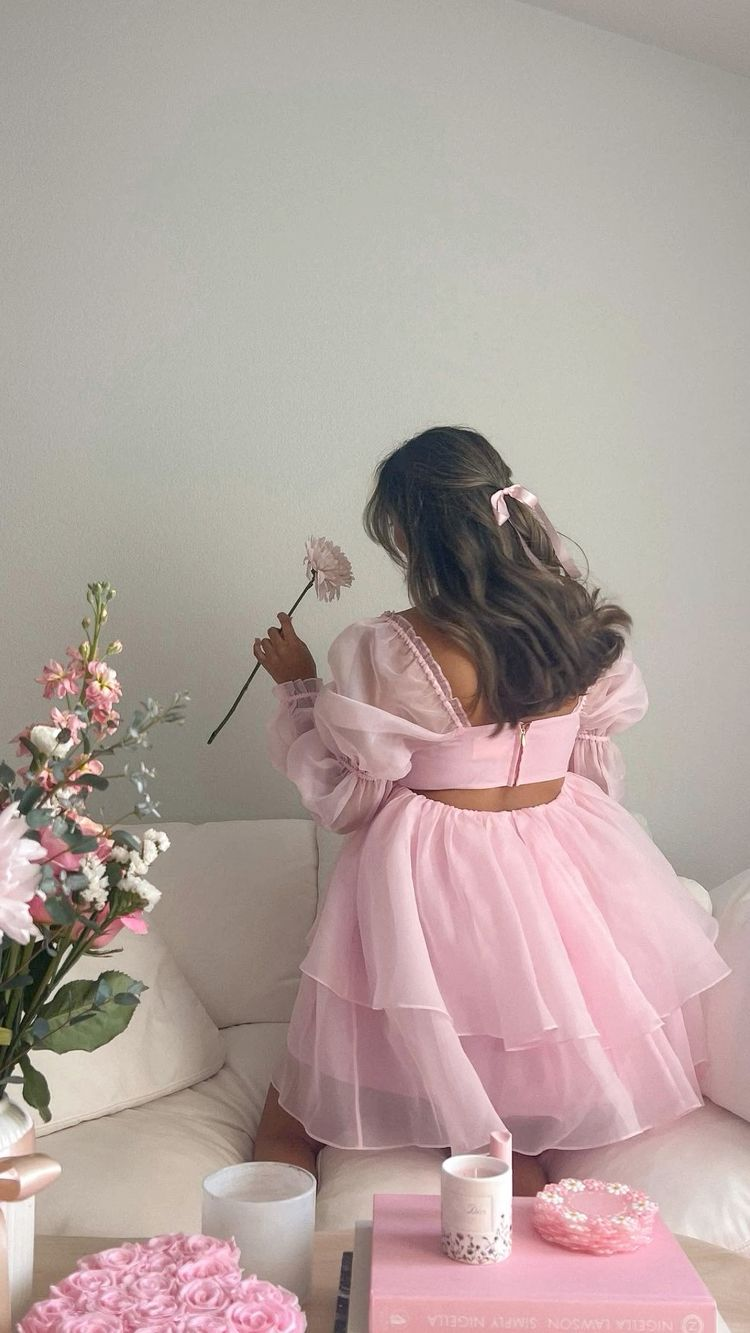 Vestido rosa de corte A con volantes, vestido rosa para fiesta de bienvenida Y2428