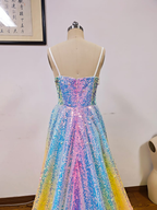 Vestido de fiesta de corte A con lentejuelas y tul brillante Y8378