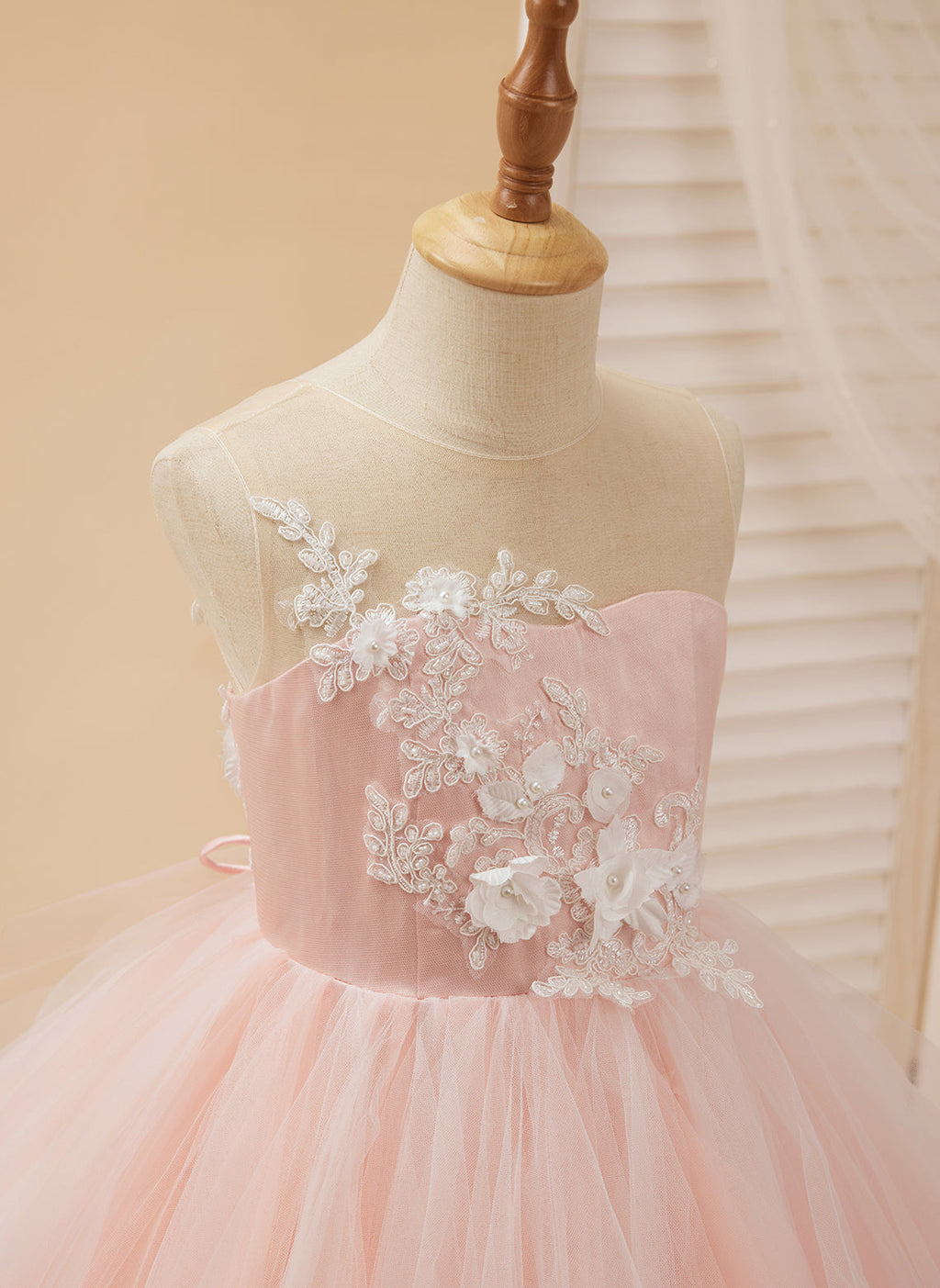 Vestido de baile/princesa de encaje y tul rosa hasta el suelo (2003226757)