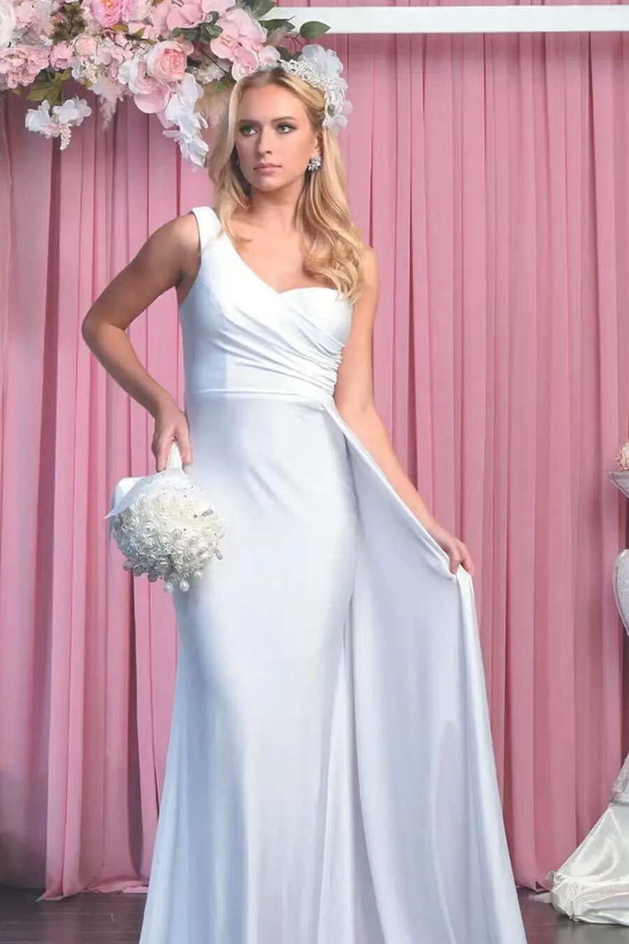 Robe de soirée sirène longue asymétrique à volants, élégante et élégante