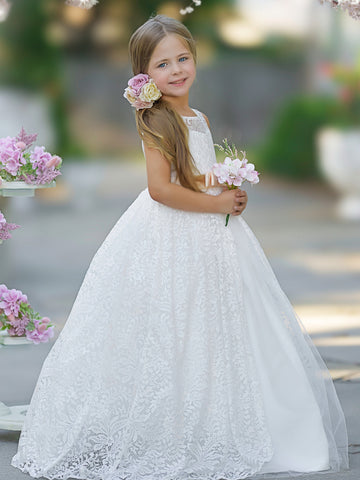 Robe longue ivoire en tulle et dentelle, coupe trapèze 