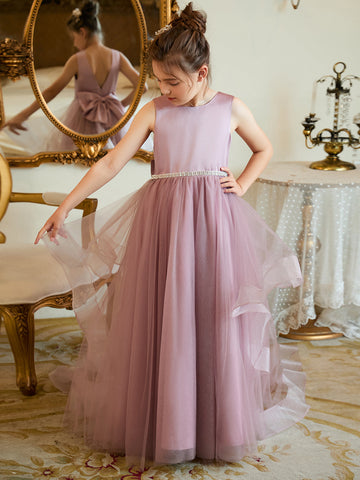 Vestido de princesa/vestido de princesa de satén y tul para niña de las flores 