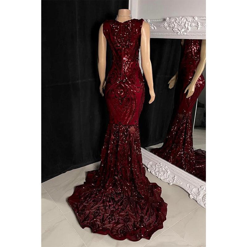 Vestido de fiesta de sirena con apliques de lentejuelas y escote en V sexy para chica negra para Slay