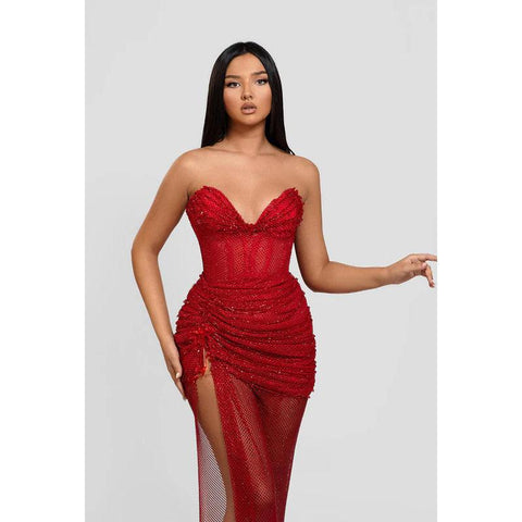 Robe de soirée fourreau/colonne à col en V sans manches et paillettes fendues