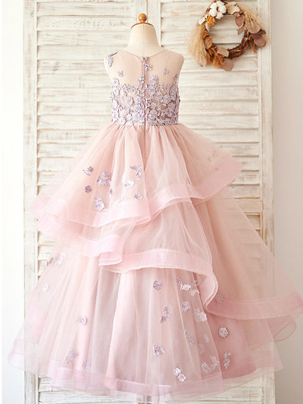 Vestido rosa de tul hasta el suelo para niña de las flores 