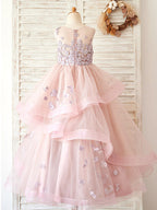 Vestido rosa de tul hasta el suelo para niña de las flores 
