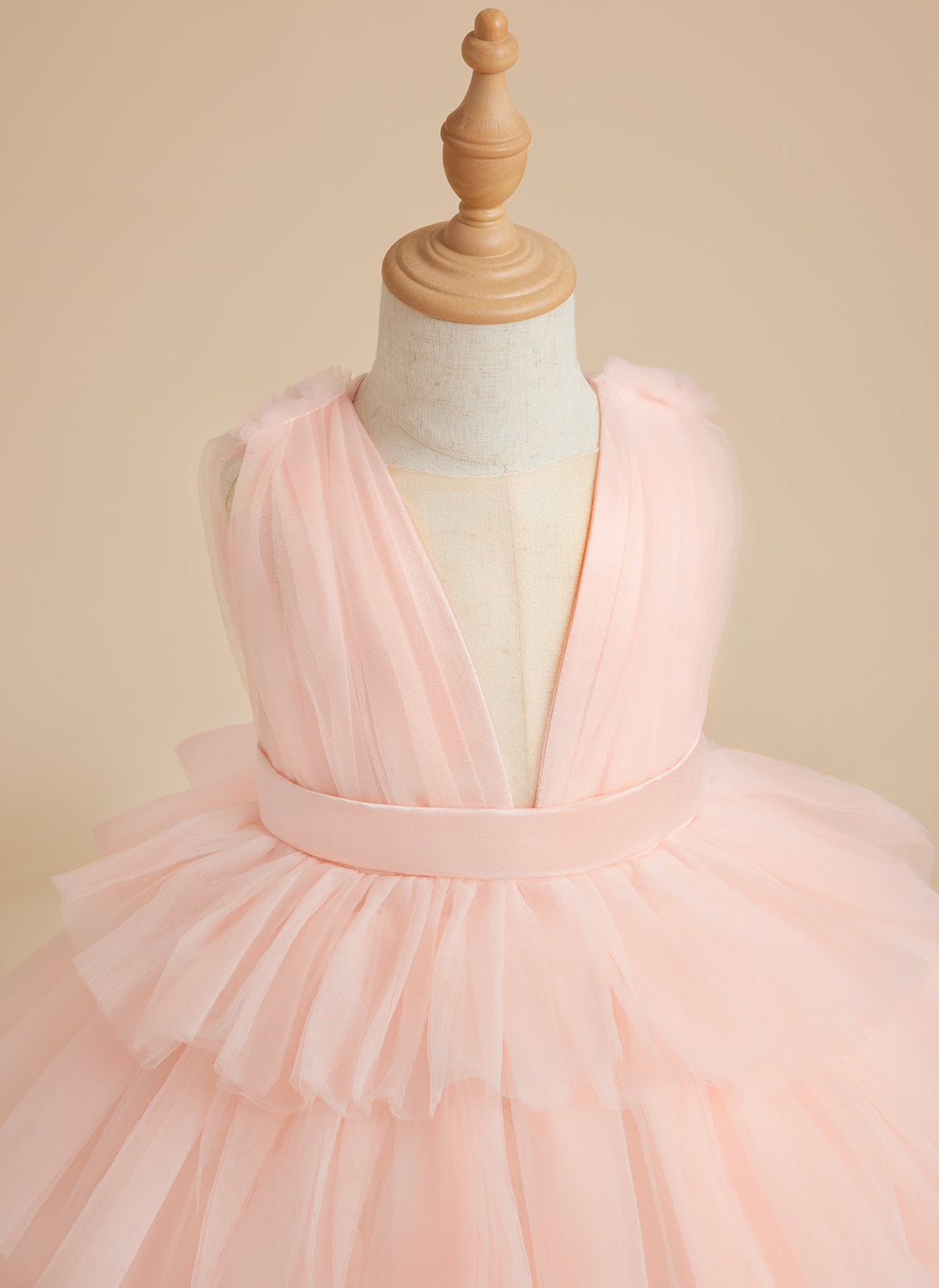 Vestido de princesa rosa perla sin mangas para niña de las flores con lazo de tul 