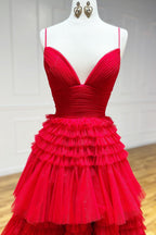 Pretty A Line Spaghetti Straps Long Tulle Prom Dress With Split