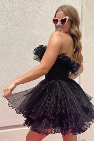 Cute A Line Strapless Blue Short Homecoming Dress with Ruffles