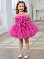 Encantador vestido rosa de princesa sin mangas de tul para niña de las flores con detalle de lazo (010224355) 