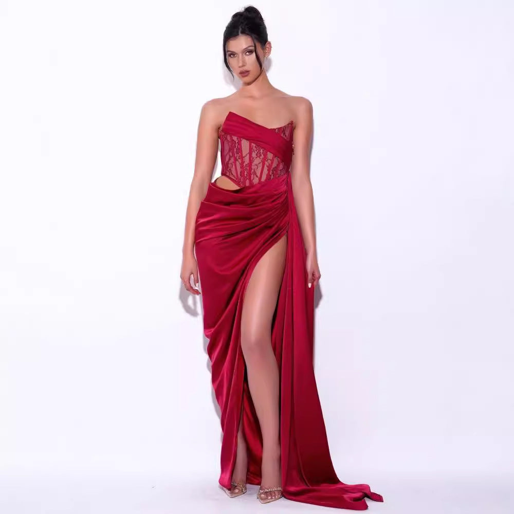 Vestido de fiesta negro informal, sexy y sin tirantes con vendaje 