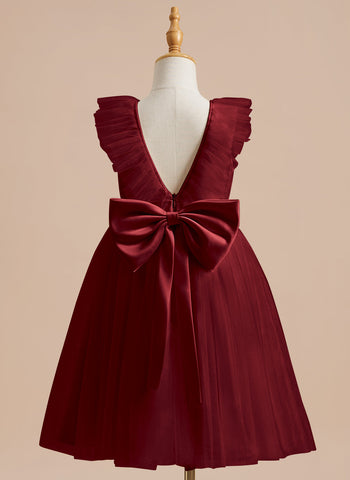 Vestido de niña de las flores de corte A, de satén y tul, hasta la rodilla 