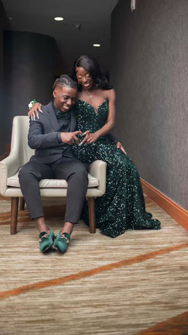 Robe de bal longue à sequins verts, style sirène, pour les élèves de terminale (Y120)