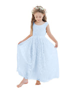 Vestido boho de niña de las flores color marfil, corte en A, de encaje y largo hasta el tobillo 