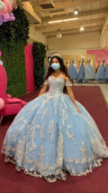 Robe de bal bleu clair avec appliques, robe de 16 ans Y283