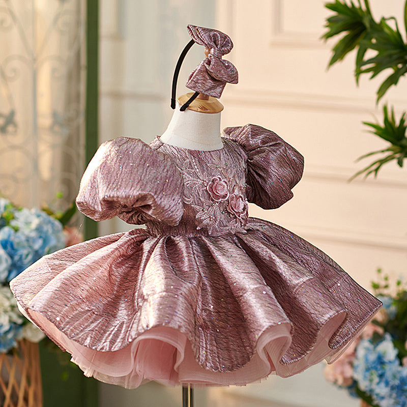 Vestido de fiesta de primer cumpleaños para niña, de jacquard hasta la rodilla 