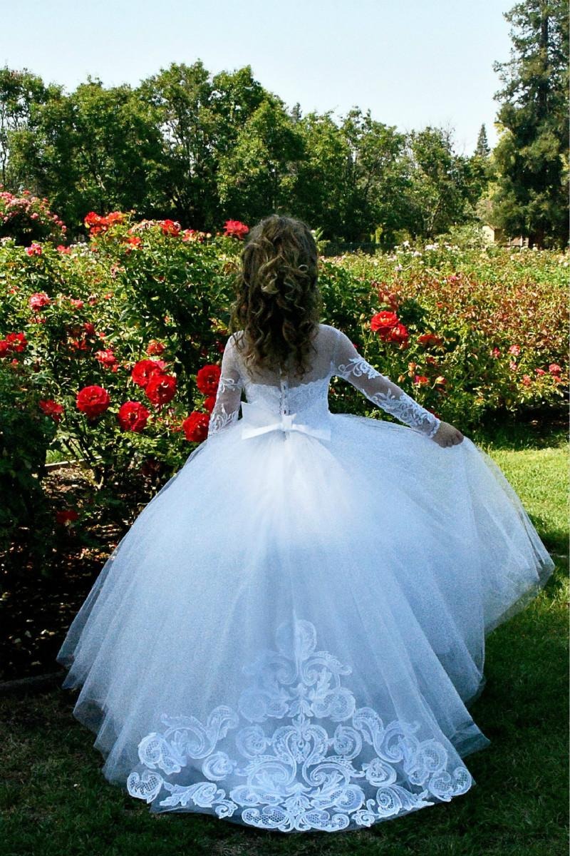 Robe de demoiselle d'honneur en tulle et dentelle à manches longues en solde