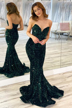 Strapless Sequins Fuchsia Mermaid Prom Dress