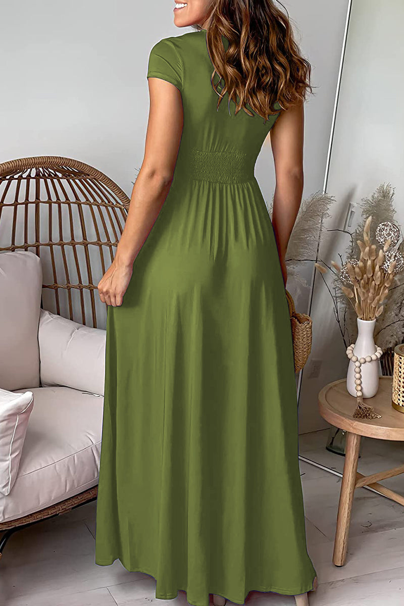 Elegante vestido de noche liso con escote en V y abertura (7 colores) 