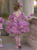 Vestido de princesa/vestido de tul hasta la rodilla para niña de las flores de cumpleaños 