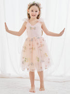 Vestido de niña pequeña de las flores, corte en A, sin mangas, de tul bordado floral. 