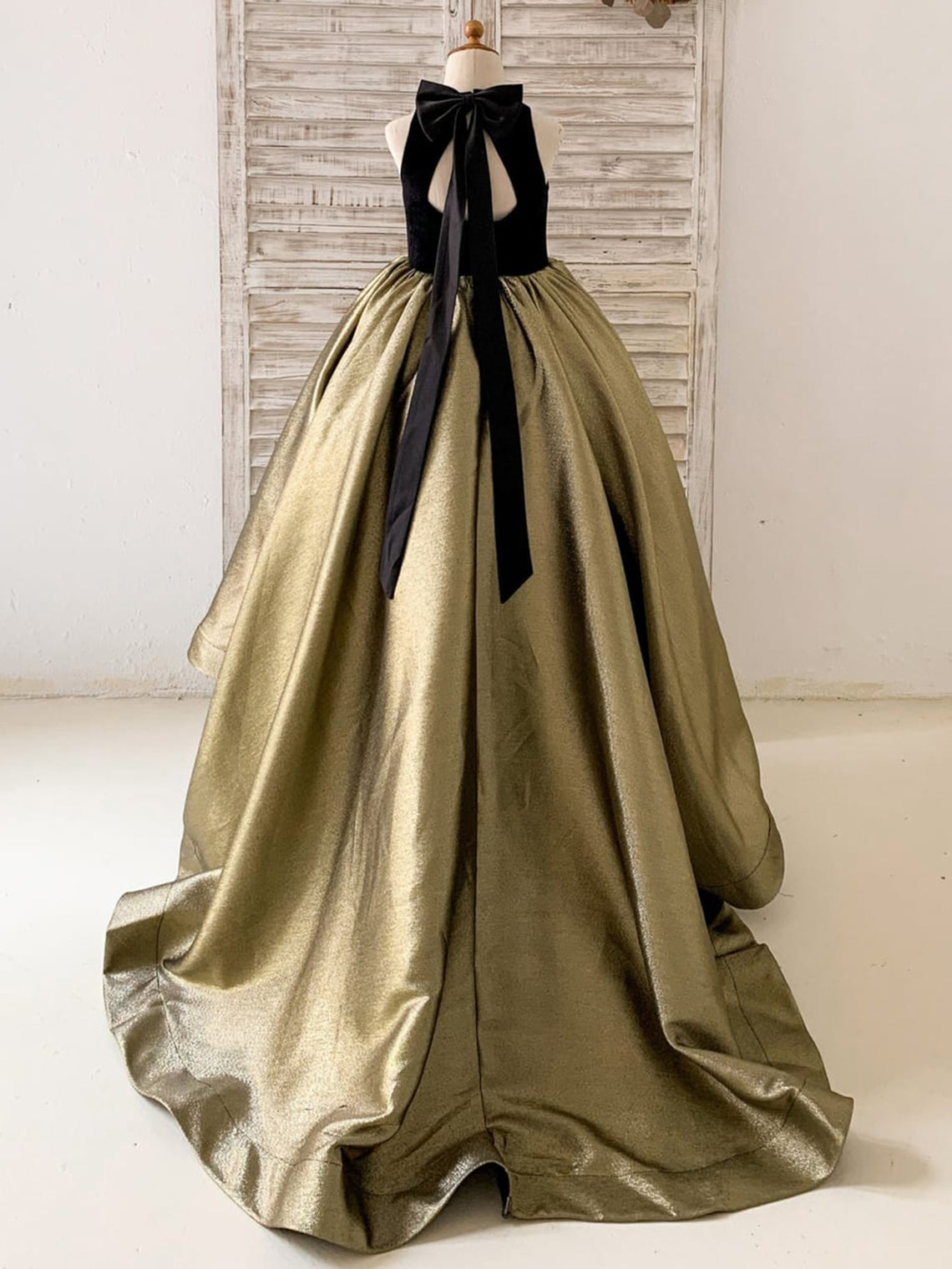 Vestido de gala/princesa de terciopelo jacquard con cola de barrido negro (2003227667) 