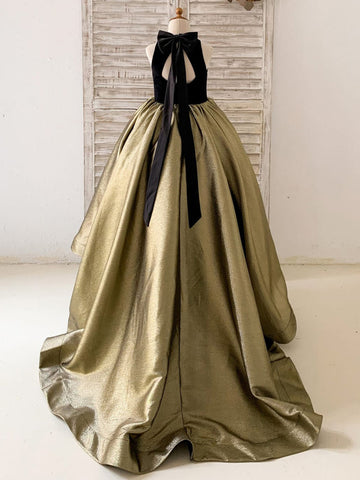 Vestido de gala/princesa de terciopelo jacquard con cola de barrido negro (2003227667) 