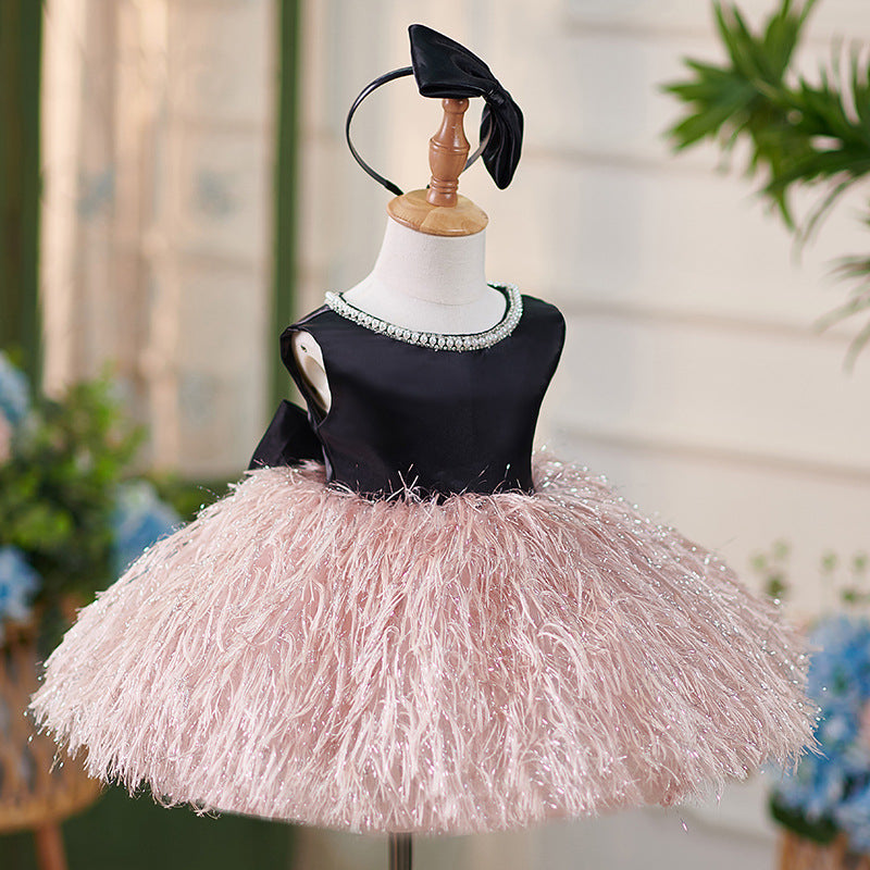 Vestido de satén hasta la rodilla para fiesta de primer cumpleaños de niña