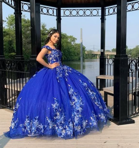 Robe de bal bleu royal pour quinceañera, bustier cœur fleuri 3D, robe de soirée pour les 15 et 16 ans (Y2821)