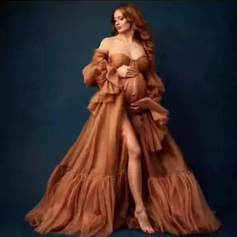 Falda de gasa premamá de manga larga con escote en V, suave y brillante, de gran venta.