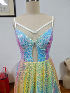 Vestido de fiesta de corte A con lentejuelas y tul brillante Y8378