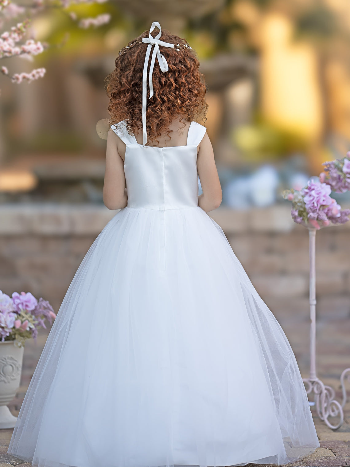 Vestido de princesa/vestido de princesa de satén y tul hasta los tobillos para niña de las flores 