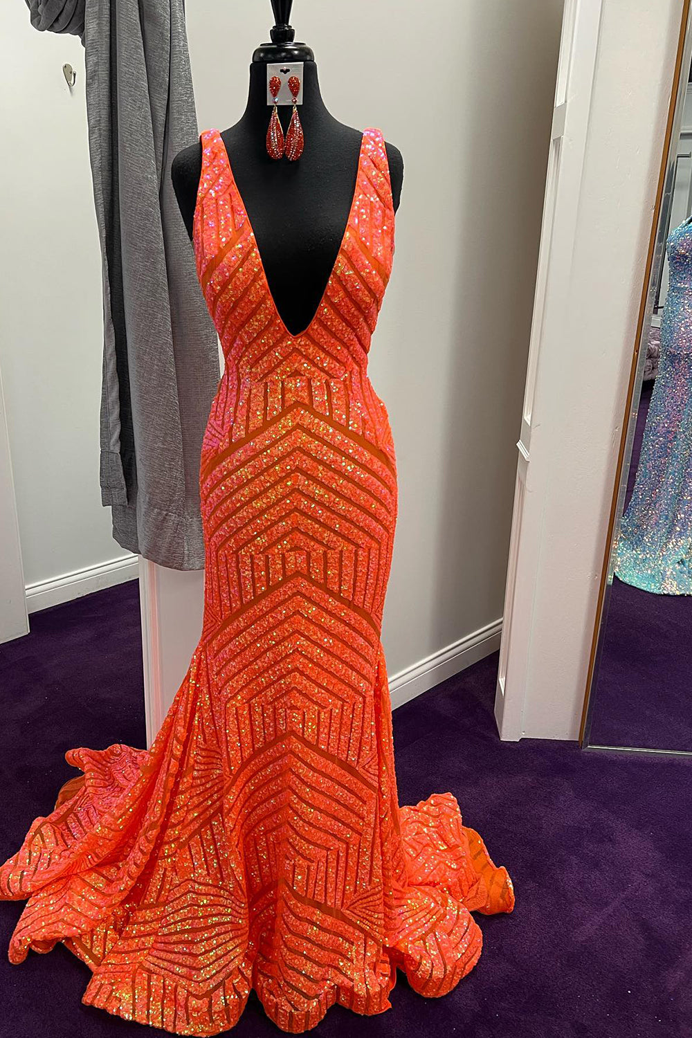 Deep V Neck Sequin Mermaid Prom Dress