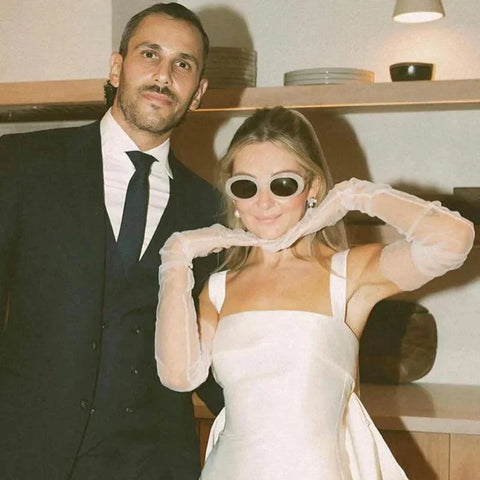 Robe de mariée Baoleely en satin blanc à col carré et courte avec nœud dans le dos