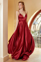 Robe de bal simple bordeaux à fines bretelles