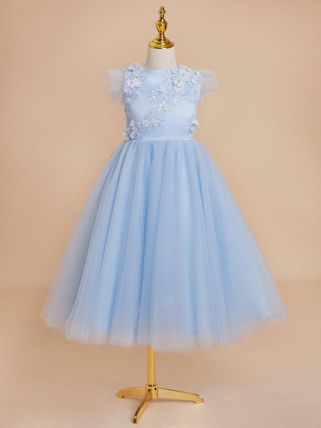 Vestido de baile/princesa de satén y tul azul hasta la rodilla (2003225970) 