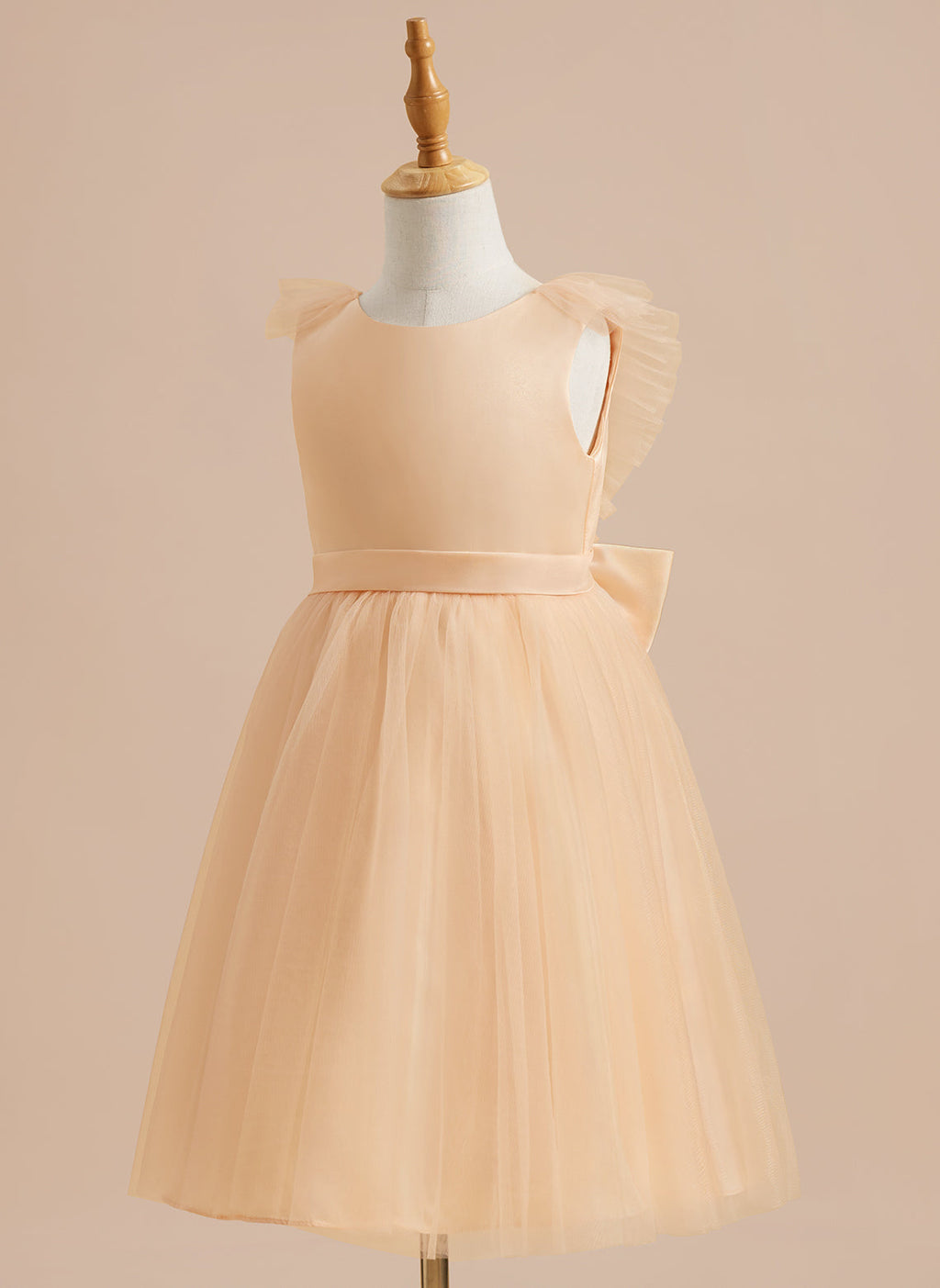 Vestido de niña de las flores de corte A, de satén y tul, hasta la rodilla 