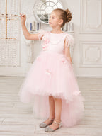 Vestido de niña de las flores de tul sin mangas estilo princesa con cuentas y lazo de plumas (010224704) 