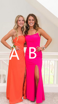 Elegante vestido largo de fiesta naranja con abertura, vestido de noche rosa intenso Y2020