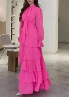 Vestido largo de fiesta elegante con volantes y capas de gasa Y7617