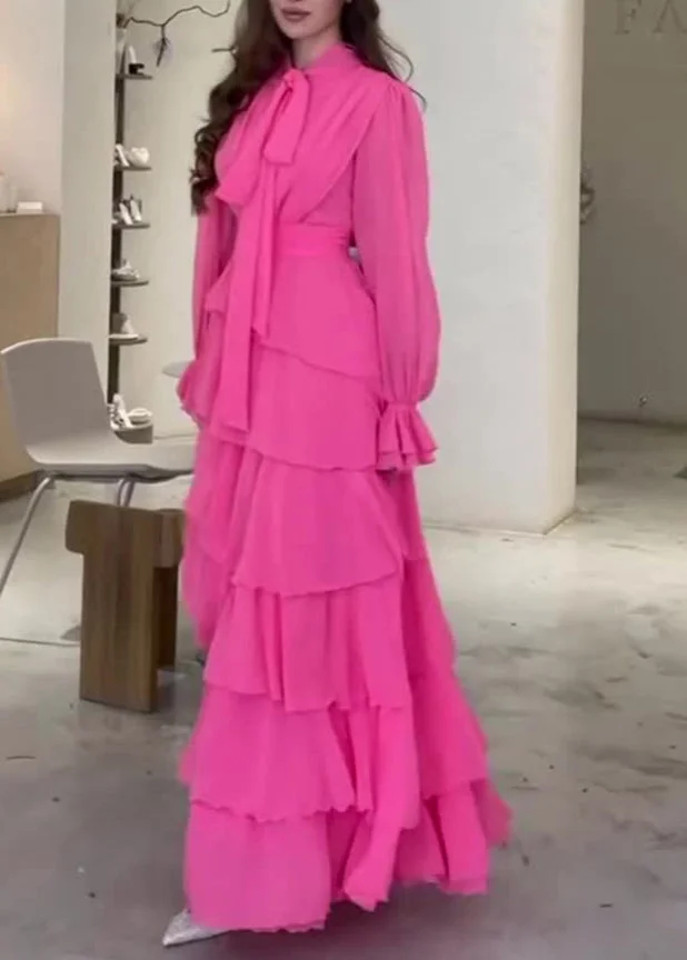 Vestido largo de fiesta elegante con volantes y capas de gasa Y7617