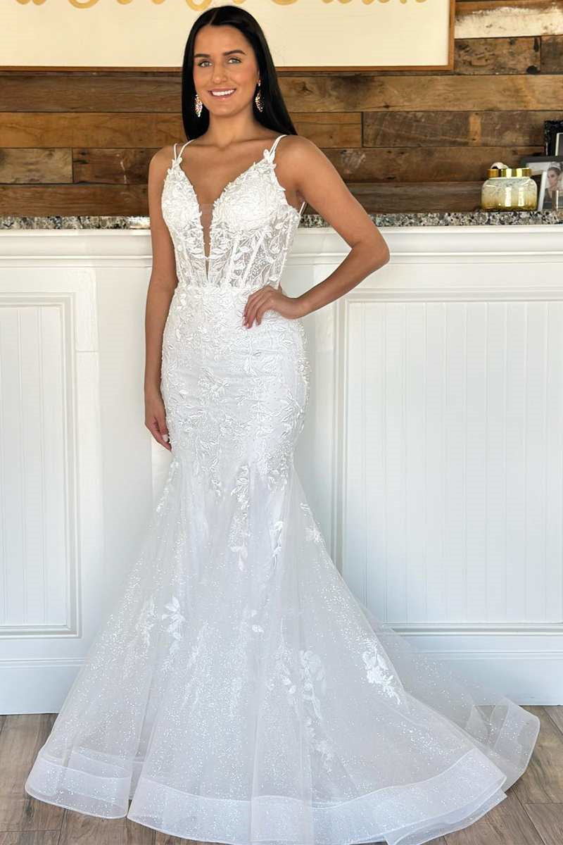 V-Neck Mermaid Evening Dress Sleeveless With Lace Appliques