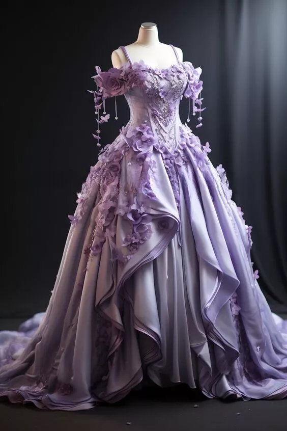 Vestido de princesa para baile de graduación, color lila, con estampado floral 3D, vestido de noche plisado, vestido de quinceañera Y7606