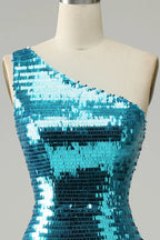 Sparkly Golden Sequins One Shoulder Long Prom Dress with Slit