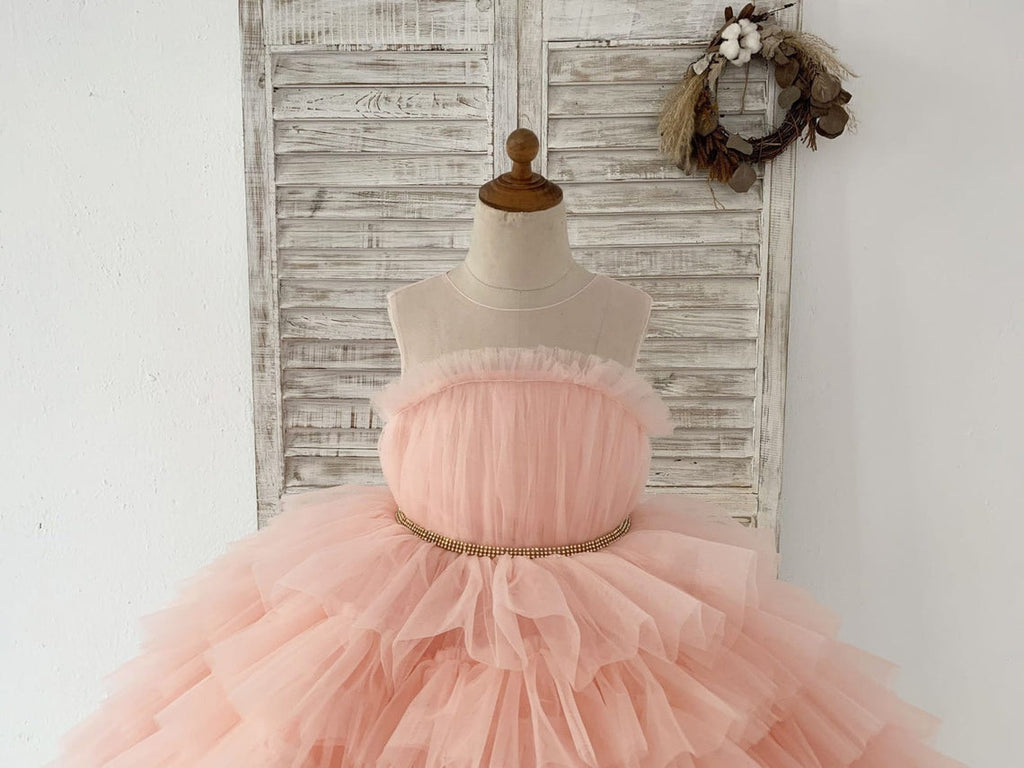 Vestido de princesa/vestido de tul hasta la rodilla para niña de las flores 