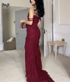 Vestido de fiesta largo de gasa con abertura sexy estilo sirena Y7547