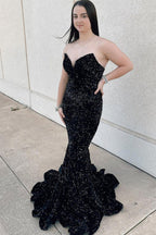 Robe de bal longue sirène à sequins fuchsia