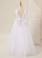 Elegante vestido de princesa de satén y tul para niña de las flores 