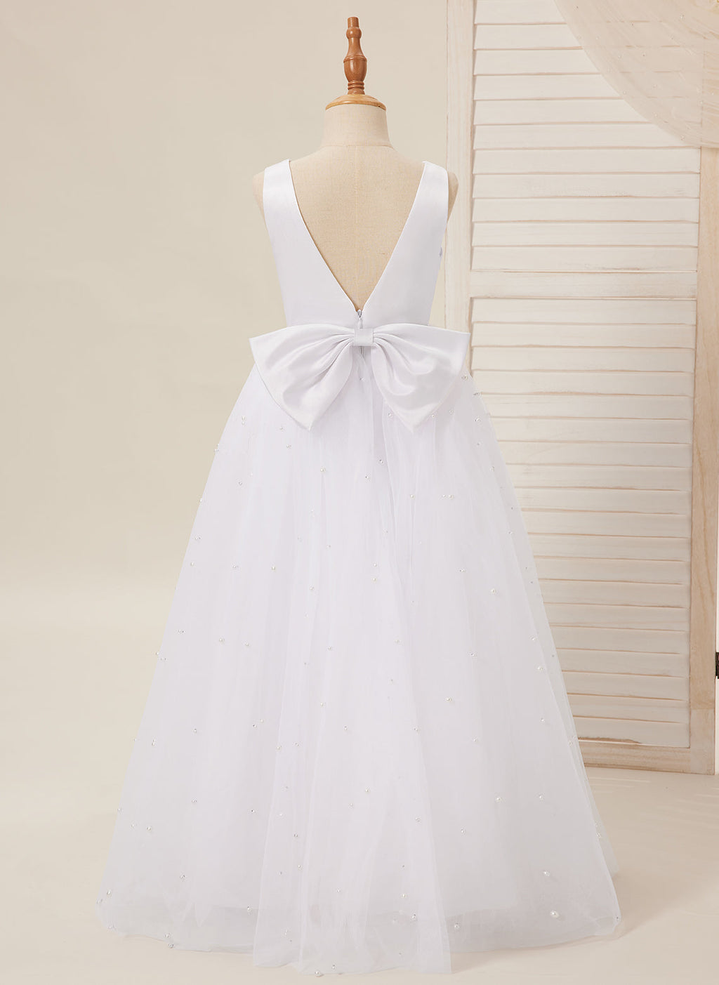Elegante vestido de princesa de satén y tul para niña de las flores 